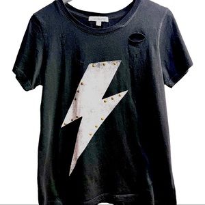 Daydreamer Black Distressed Embellished White Lightning Bolt T-shirt Size Medium